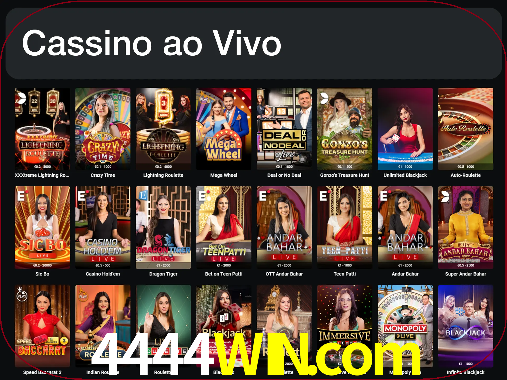 Jogue jogos de cassino com um verdadeiro dealer.