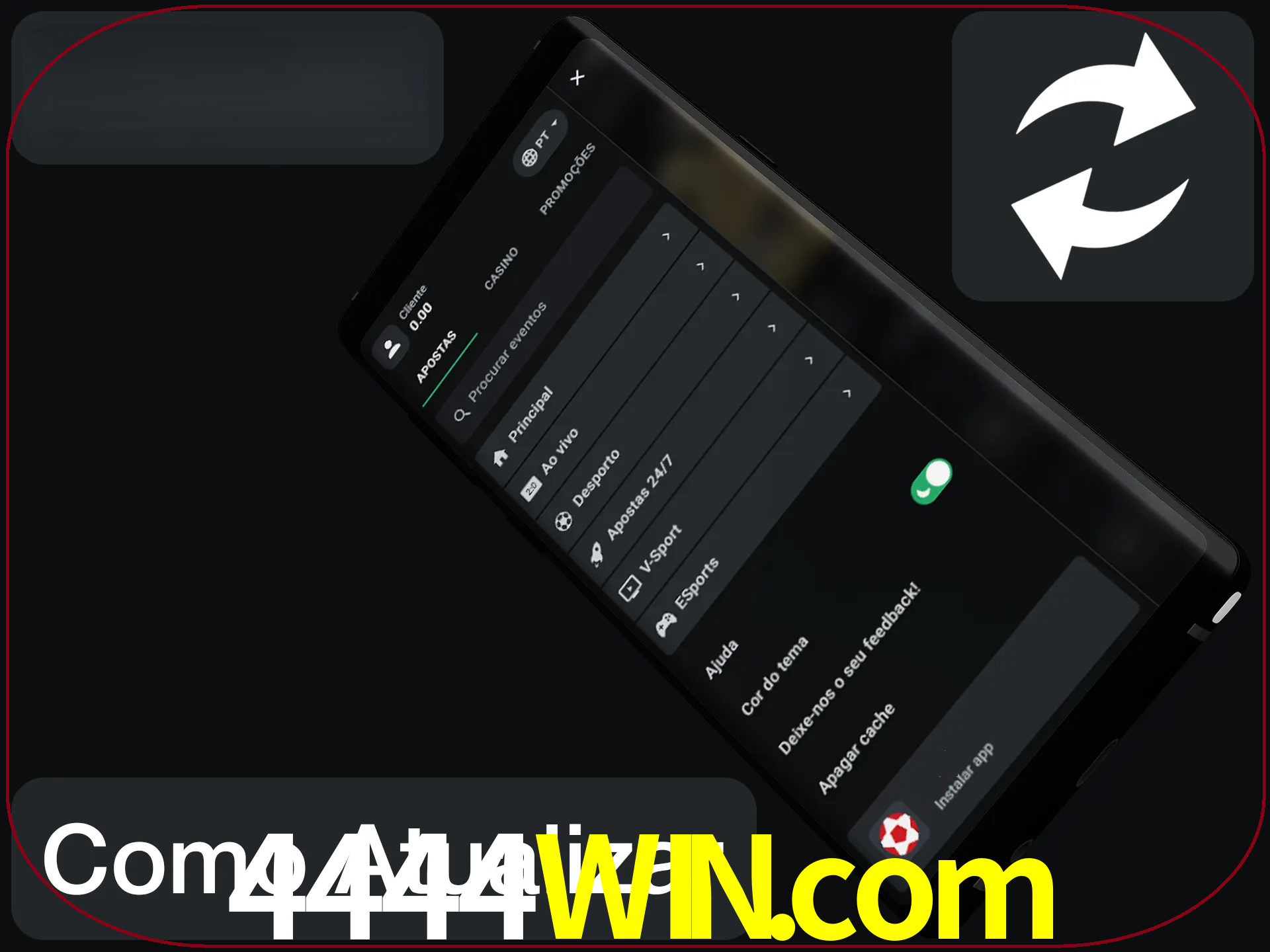 O aplicativo é atualizado automaticamente quando você faz o login.